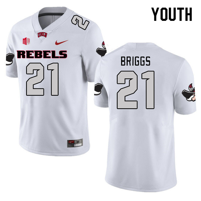 Youth #21 Spencer Briggs UNLV Rebels 2023 College Football Jerseys Stitched-White - Click Image to Close
